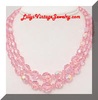Vintage 2 Strands AB Pink Crystals Necklace