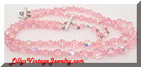 Vintage 2 Strands AB Pink Crystals Necklace