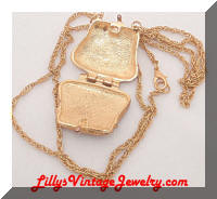 Golden Black Enamel Rhinestones Purse Locket Necklace