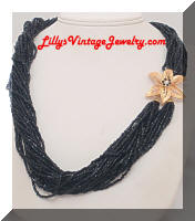 Black Seed Glass Beads Multi Strand Torsade Necklace
