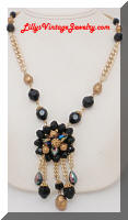 Vintage Black Gold Beads Dangle Pendant Necklace