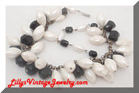 Vintage White Black Dangling Beads Necklace