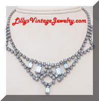 Vintage Blue Rhinestones Fringe Collar Necklace