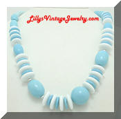 Blue White Plastic Beads Chunky Vintage Necklace