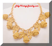 Vintage Celluloid Leaves Acorns Charm Necklace