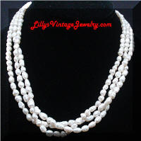 3 Strands Circle Cultured Pearls or Ringed Pearls Necklace