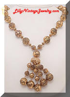 Vintage Golden Roses Beads Dangle Pendant Necklace