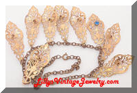 Vintage Golden Filigree Dangles Rhinestones Fringe Necklace