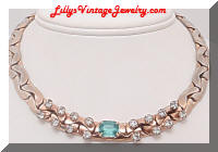 Aqua Rhinestone vintage collar necklace