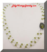 Vintage Green Clear 2 Strand Glass Beaded Necklace