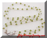 Vintage Green Clear 2 Strand Glass Beaded Necklace