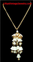 Vintage Milk Glass Bell Flowers Pendant Necklace