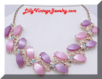 Gorgeous Pink and Purple Plastic Insert Blue Rhinestones Vintage Necklace ~ Book Piece~