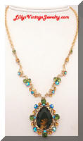 Golden AB Rhinestones Topaz pendant Necklace marked