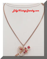 Rhinestones Enamel rose heart necklace