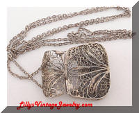 Vintage Silver Filigree Coin Purse Pendant Necklace