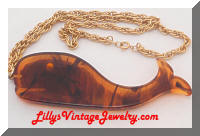 Vintage faux Amber Lucite Whale Pendant Necklace