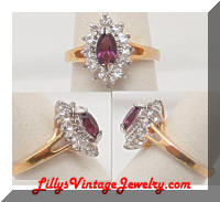 Vintage 10K GERG Purple Clear Rhinestones Cocktail Ring