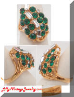 14KF green Rhinestones Leaf Cocktail Ring