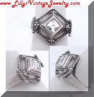 MB 925 Sterling Vintage Square Rhinestone Cocktail Ring