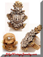 Vintage ART Shield Antiqued Cocktail Ring