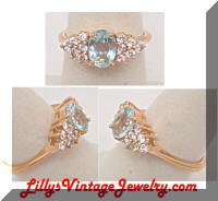 Aqua Rhinestones Golden Cocktail Ring