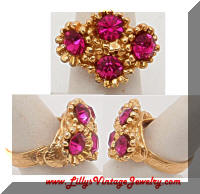 Vintage Bright Pink Rhinestones Cocktail Ring