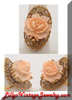 Large Golden Filigree Coral Rose Vintage Cocktail Ring