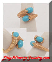 Vintage TRIFARI Turquoise Cabs Golden Dinner Ring