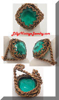 Vintage West GERMANY Antiqued Golden Green Stone Ring
