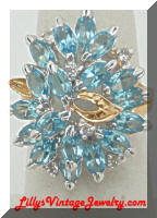 Blue Rhinestones Large Cocktail Contemporary Ring