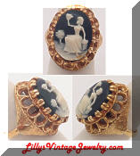 Sitting Lady black white cameo cocktail ring