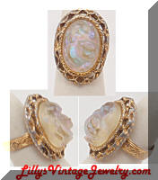 Vintage faux Opal Art Glass Cocktail Ring