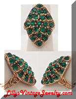 Vintage Green Rhinestones Golden Cocktail Ring