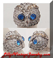 Vintage Rhinestones Owl Cocktail Ring