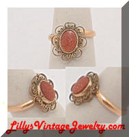 Vintage Golden Filigree Goldstone Ring