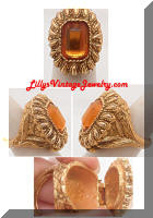 Vintage Topaz Rhinestone Golden Perfume Cocktail Ring