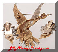 Vintage ART Bird in Flight Brooch Earrings Set