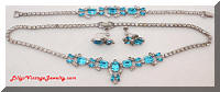 Vintage Aqua Rhinestones Deco Necklace Bracelet Earrings Set