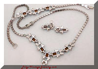 Vintage Aqua Rhinestones Deco Necklace Bracelet Earrings Set