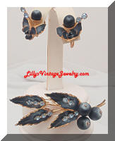 AUSTRIA Montana Blue Enamel Rhinestones Leaves Brooch Earrings Set