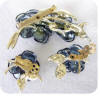 Vintage Metal Flowers AB Rhinestone Brooch  & Earrings SET