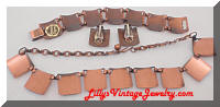 Vintage Copper Modernist Necklace Bracelet Earrings Set