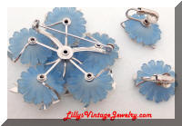 Vintage CORO Blue Flowers Rhinestones Brooch Earrings Set