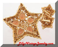 Vintage CORO Topaz Rhinestones Stars Brooch Earrings Set