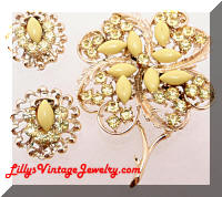 Vintage CORO Canada Yellow Floral Brooch Earrings Set