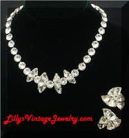 Vintage EISENBERG Rhinestones Necklace Earrings Set 