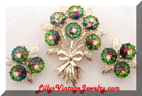 Emmons Margarita Stones Flowers Brooch Earrings Set