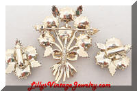 Emmons Margarita Stones Flowers Brooch Earrings Set