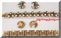 Vintage FLORENZA AB Rhinestones Golden Bracelet Earrings Set